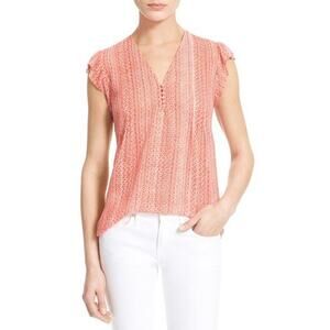 Joie Macy B Silk Blouse Coral Print Size Small